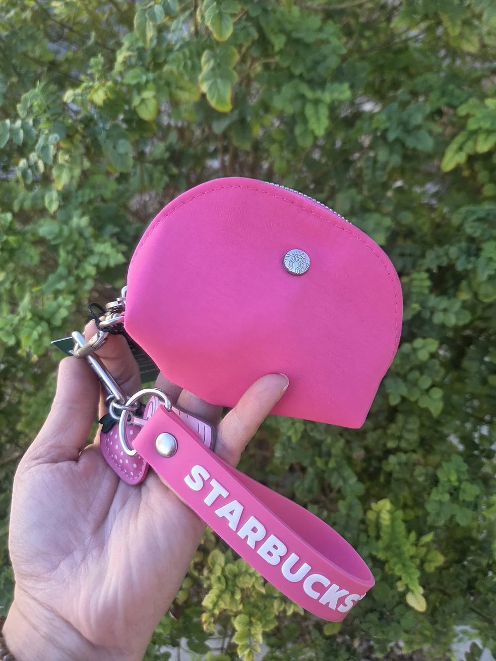Starbucks Pink Strawberry Charm Coin Pouch Keychain
